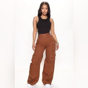 Fashion Nova Petite Lily High Rise Cargo Jeans - Brown Size 11